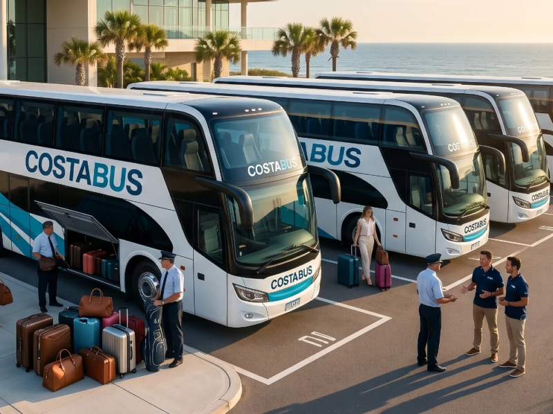 Flota de micros modernos de Costa Bus disponibles para alquiler de unidades para viajes especiales y traslados grupales con máximo confort.