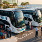 Flota de micros modernos de Costa Bus disponibles para alquiler de unidades para viajes especiales y traslados grupales con máximo confort.