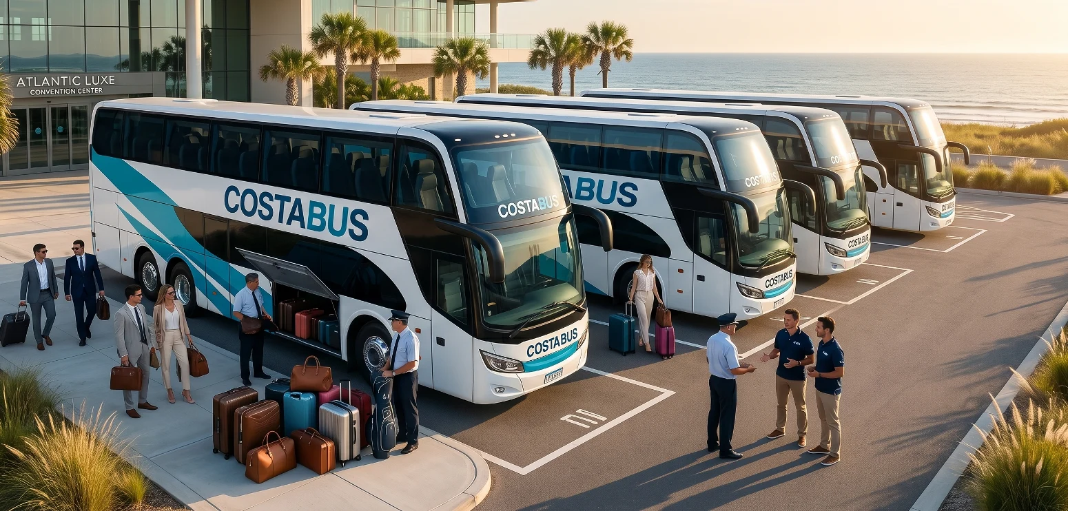 Flota de micros modernos de Costa Bus disponibles para alquiler de unidades para viajes especiales y traslados grupales con máximo confort.